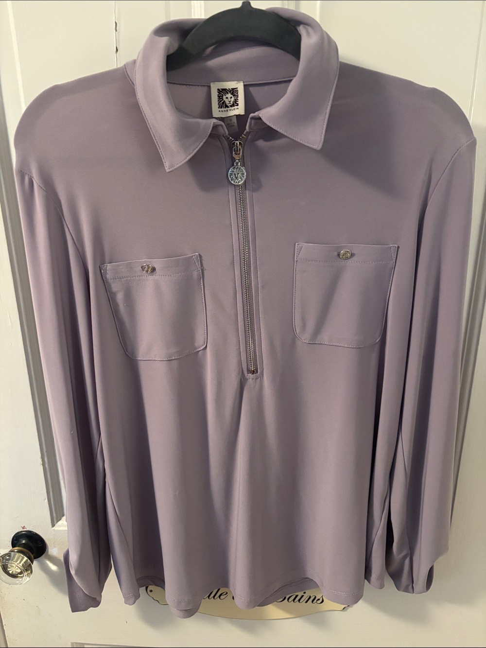 Anne Klein silky jersey Lavender Half-Zip Long Sleeve shirt